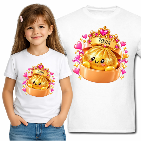 Koszulka złoty brokatowy GNIOTEK squishy KRÓLOWA GNIOTKÓW personalizowana Z NAPISEM imieniem MG55